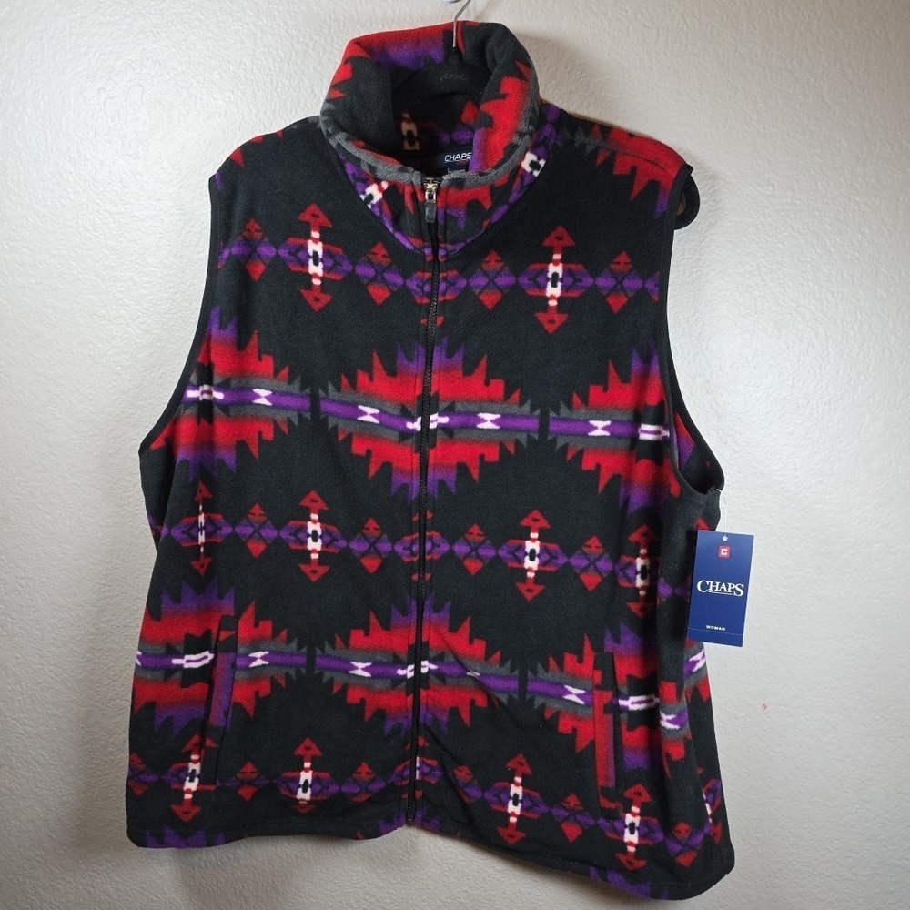 Chaps Denim Ralph Lauren Aztec Fleece Vest Women‎ 3X Southwestern Aztec Zip up